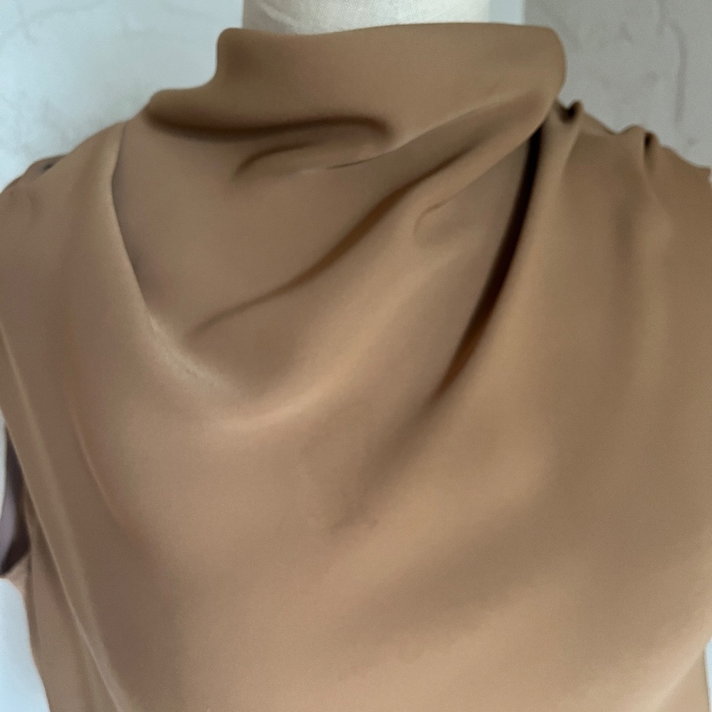 Aritzia Babaton Sleevless crepe top, sz XS, button closure, drapes, high neck,